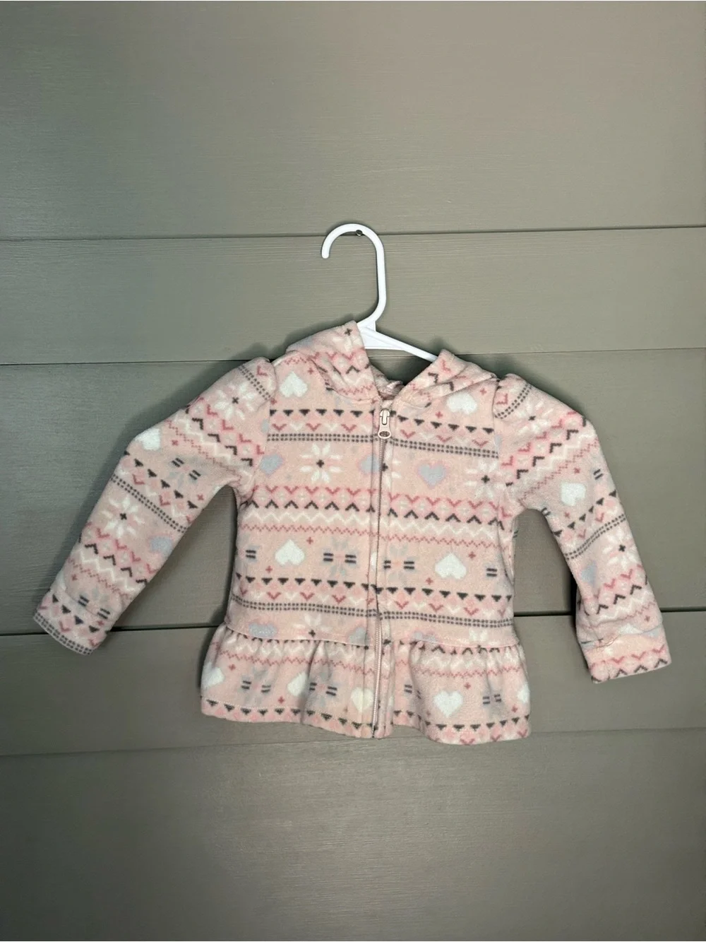 The Children's Place Pink Patterned Hooded Peplum Fleece Jacket